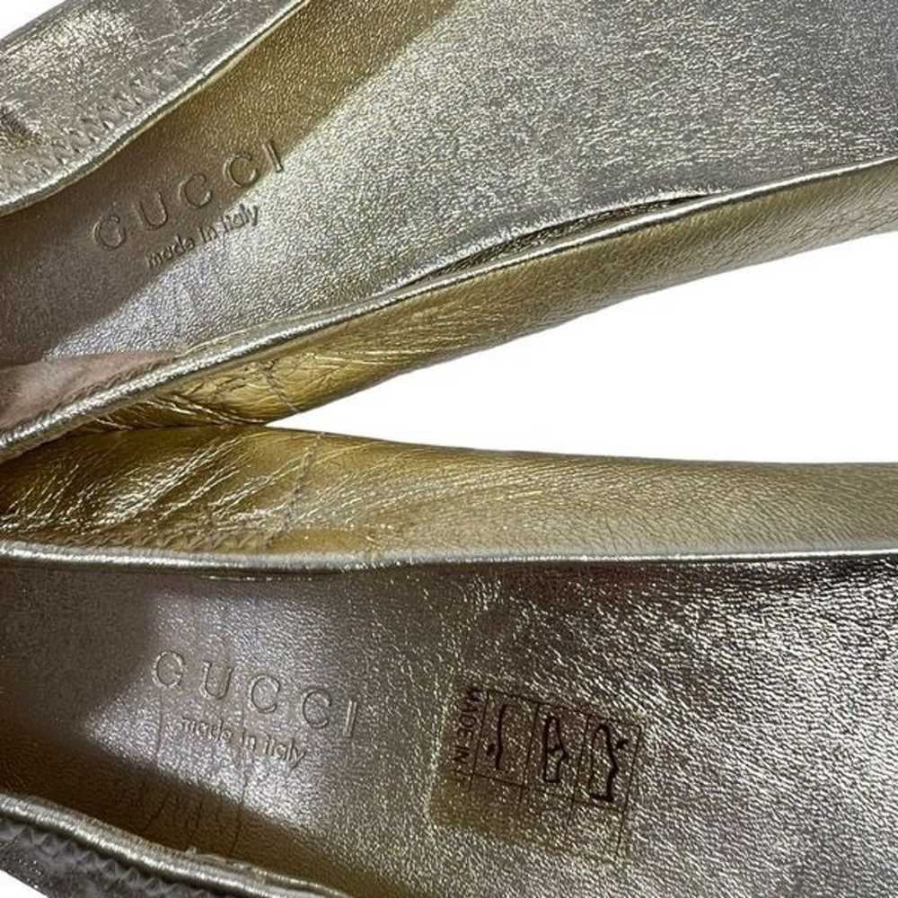 Gucci Sz6 Gold Metallic Horsebit Buckle Ballerina… - image 4