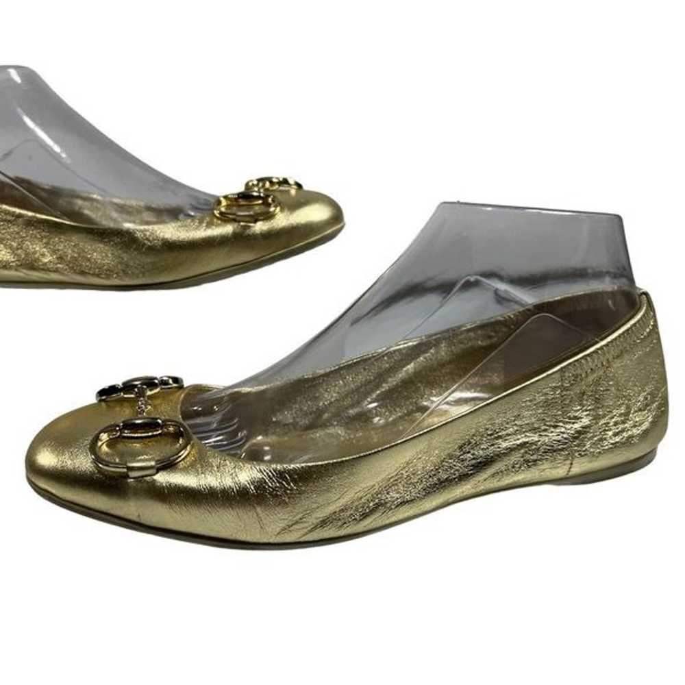 Gucci Sz6 Gold Metallic Horsebit Buckle Ballerina… - image 5