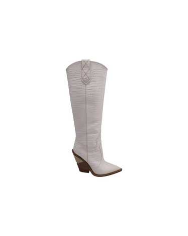 Fendi Croc-Effect Knee-High Boots in Off-White Lea
