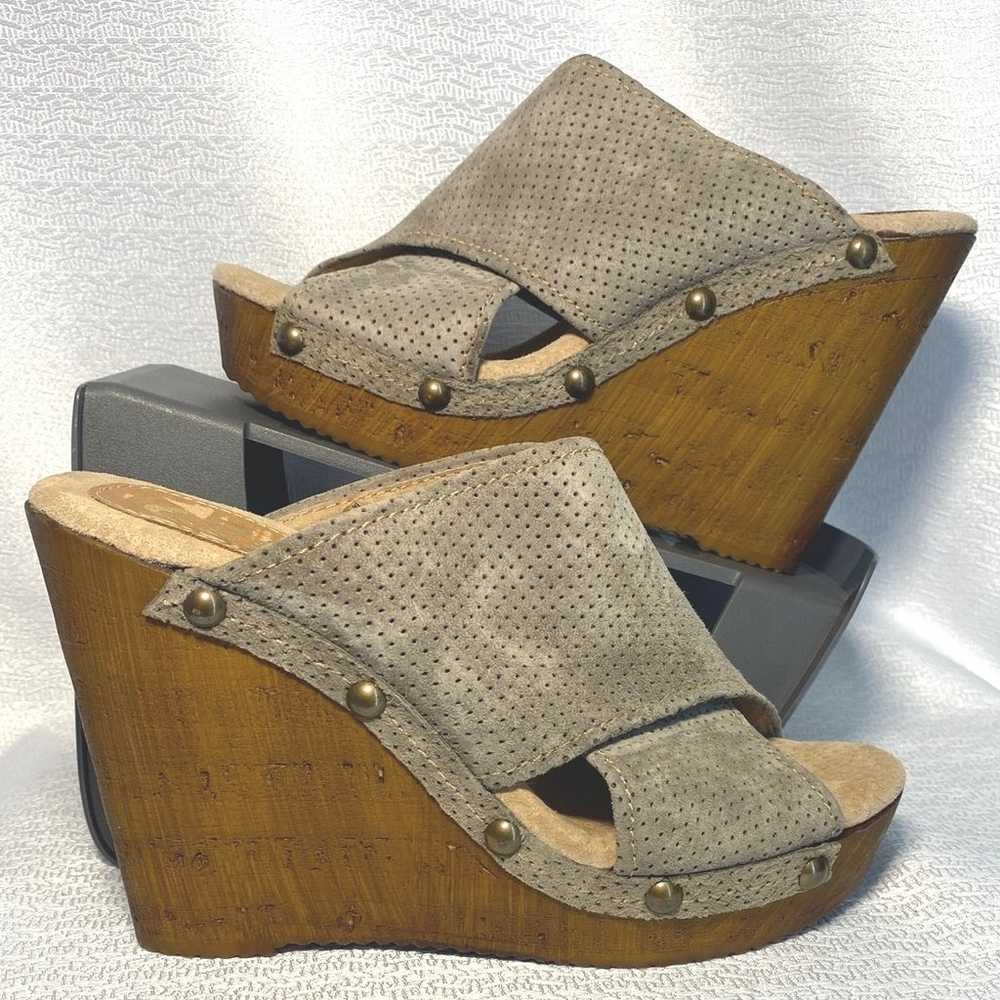 Sbicca khaki Suede Leather Stud Platform Sandals … - image 2