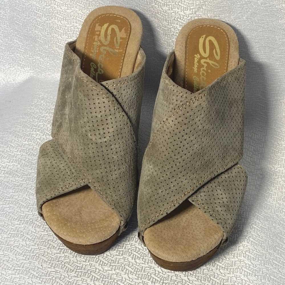 Sbicca khaki Suede Leather Stud Platform Sandals … - image 3