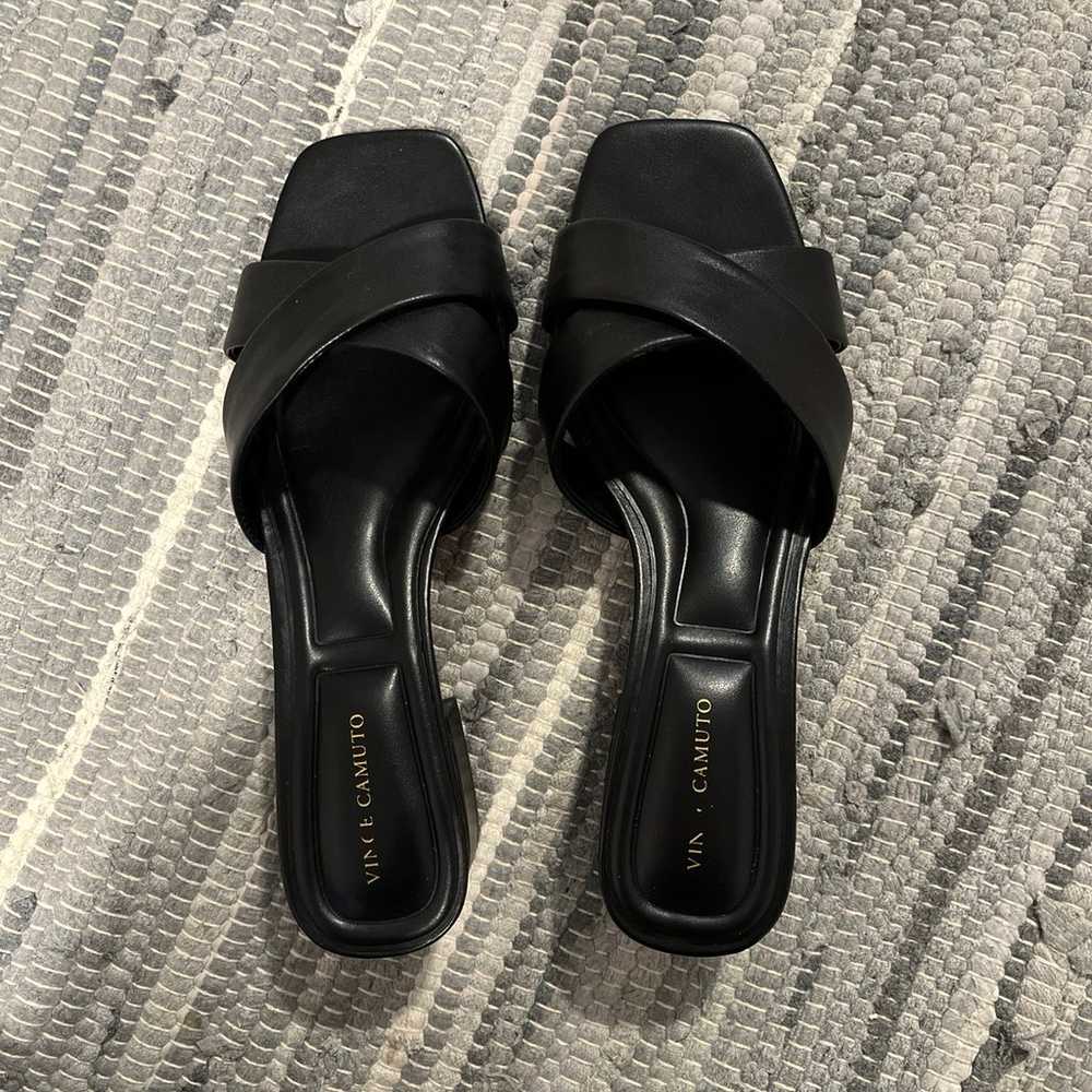 Vince Camuto Black Leather Sandals with Gold Deta… - image 1