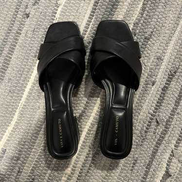 Vince Camuto Black Leather Sandals with Gold Deta… - image 1