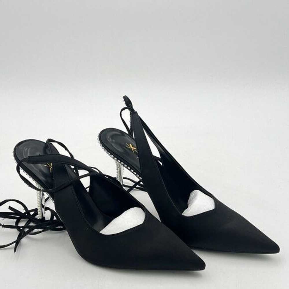XYD Black Lace Up Pointy Toe High Heel Pearl Rhin… - image 4