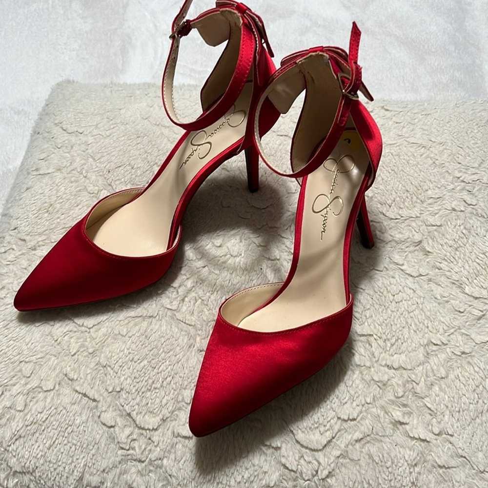 NWOB Jessica Simpson Lana Satin Red Heels - image 1