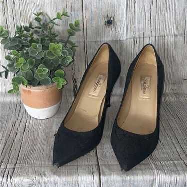 Valentino Lace Black Leather Heels Size 6.5 - image 1