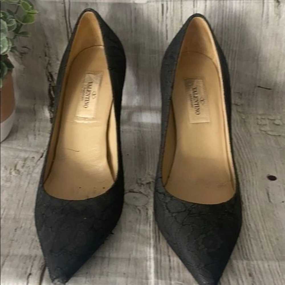 Valentino Lace Black Leather Heels Size 6.5 - image 2