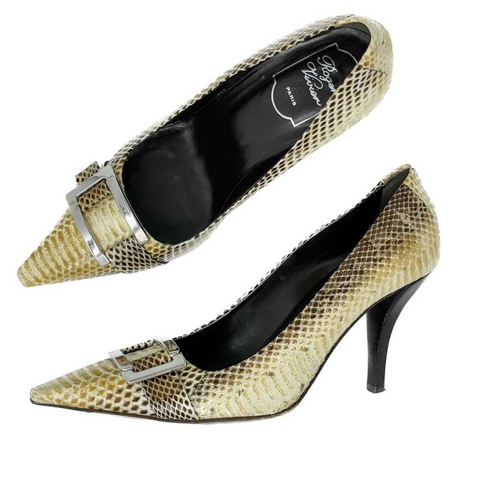 Roger Vivier Neutral Python Silver Buckle Point T… - image 1