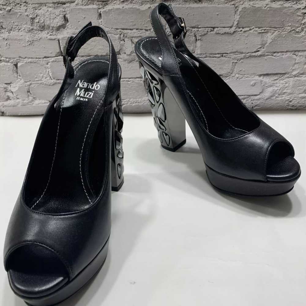 Nando muzi women’s Italian leather open toe block… - image 6