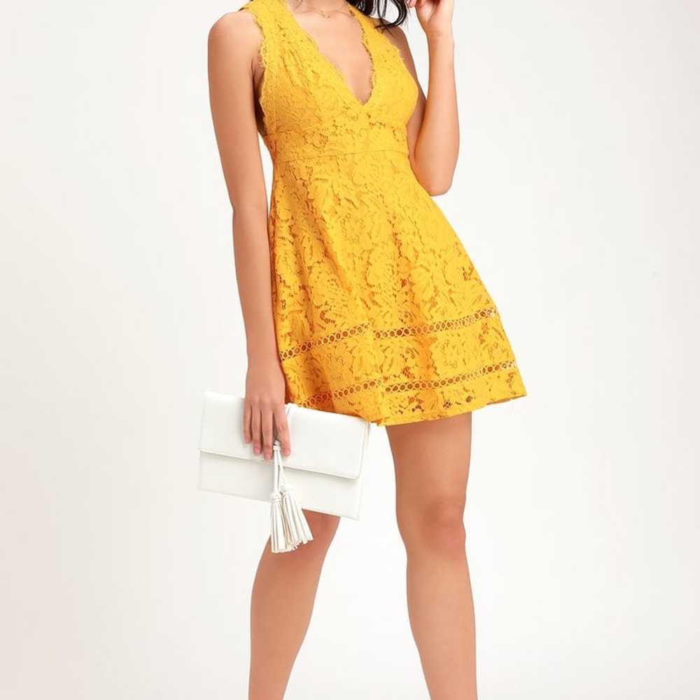 Lulus Mallory Golden Yellow Lace Skater Dress - image 11