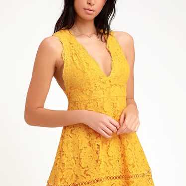 Lulus Mallory Golden Yellow Lace Skater Dress - image 1