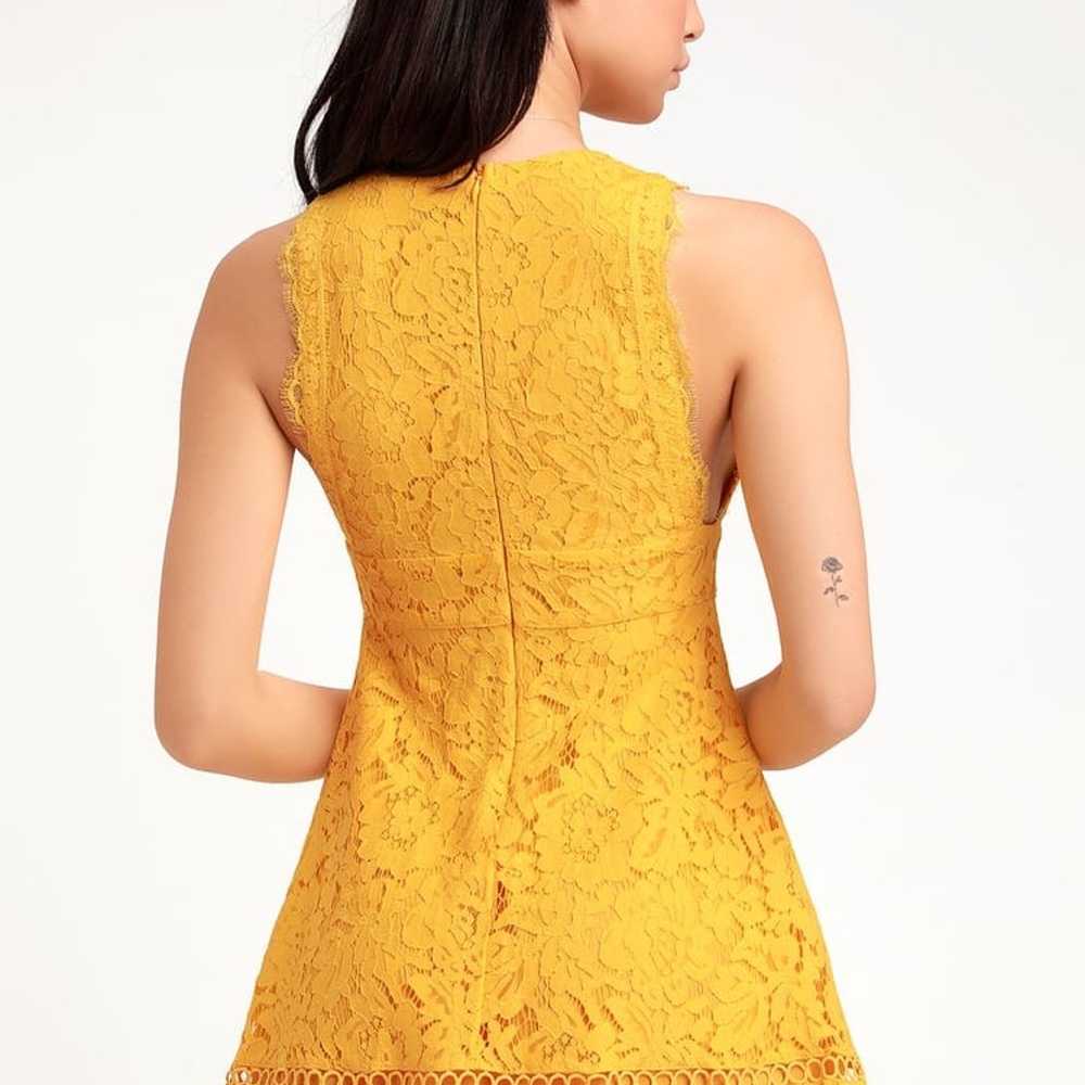 Lulus Mallory Golden Yellow Lace Skater Dress - image 9