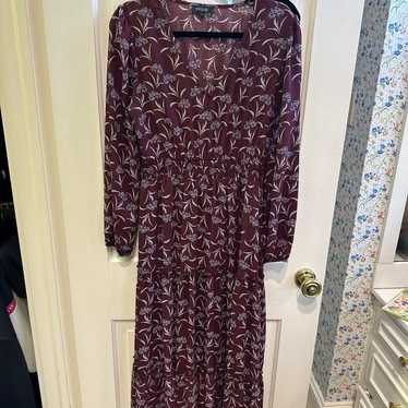 Roolee Maxi tiered long sleeve dress maroon - image 1