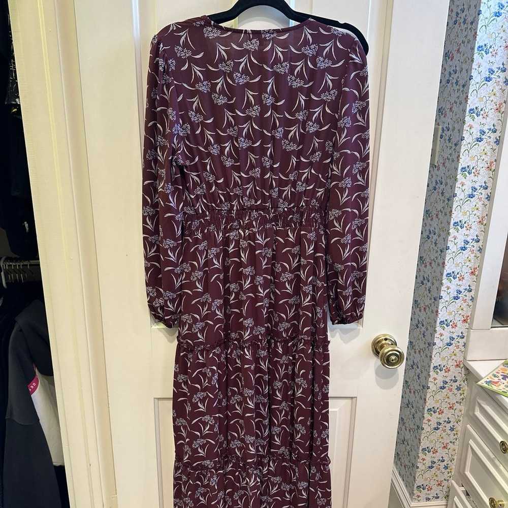 Roolee Maxi tiered long sleeve dress maroon - image 3