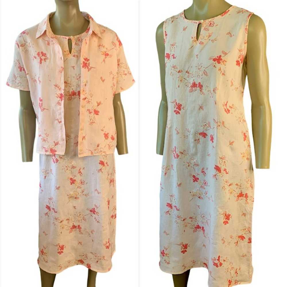 Liz Claiborne 100% Linen 2 Piece Set Shirt Dress … - image 1
