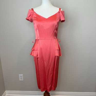 REISS Lolita Coral Satin Belted Peplum Off The Sh… - image 1