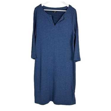 J. Peterman Dress Large Blue Cotton Blend V neck - image 1