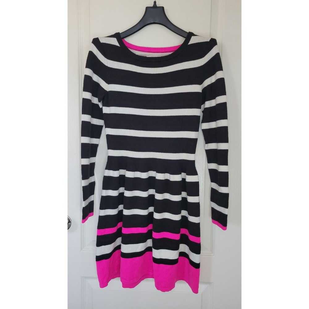 Eliza J Black White Pink Striped Long Sleeve Dress - image 1