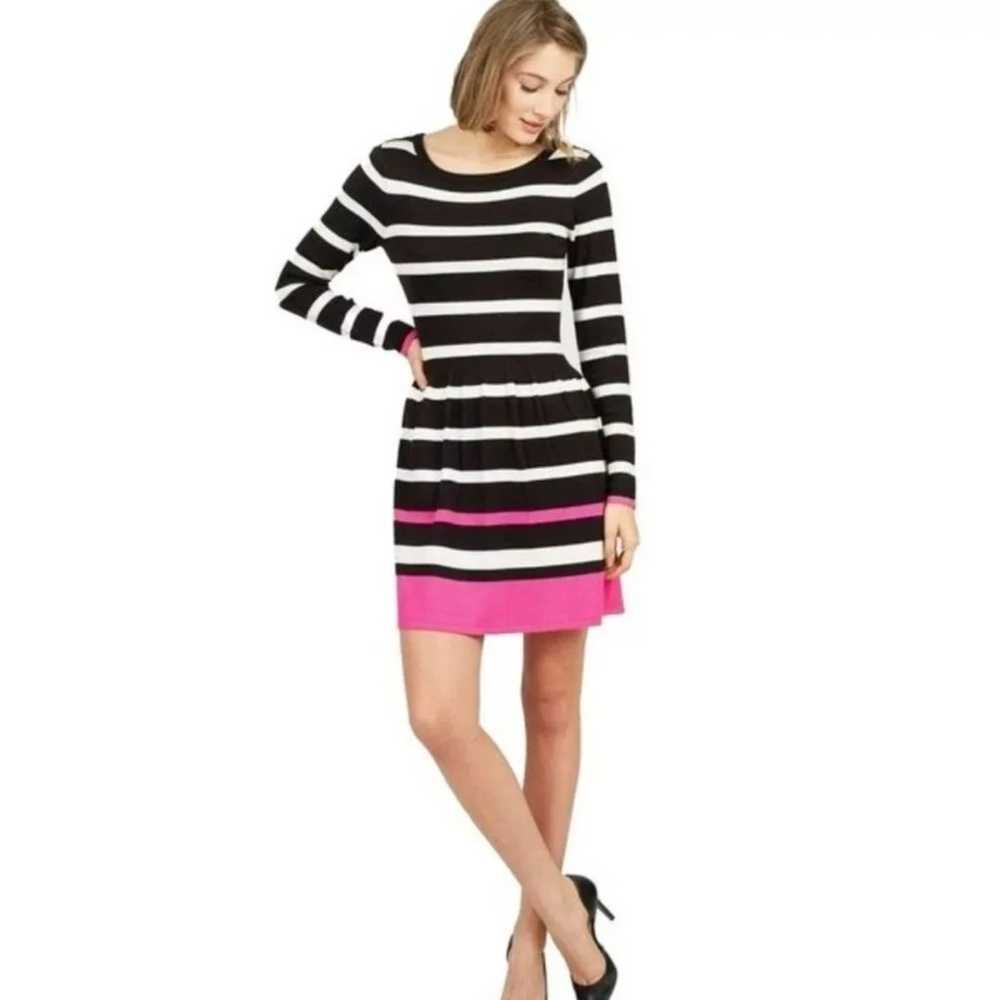 Eliza J Black White Pink Striped Long Sleeve Dress - image 5
