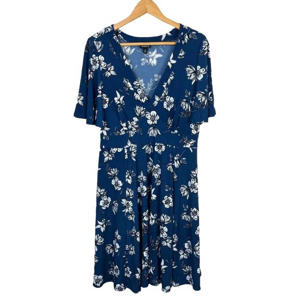 Torrid Blue V Neck Floral Short Sleeve Mini Dress… - image 3