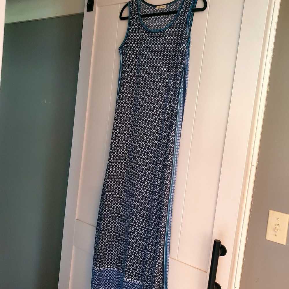 Max Studio Long Blue Printed Maxi Dress Slits Sle… - image 1