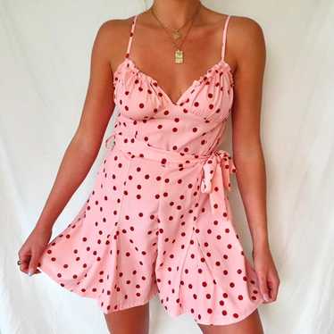Pink and Red Polka Dot Romper Dress Size Small - image 1