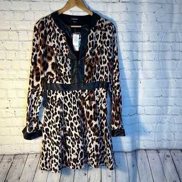BEBE Black Leopard dress Faux Leather Accents Siz… - image 1