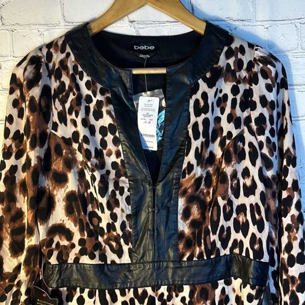 BEBE Black Leopard dress Faux Leather Accents Siz… - image 3