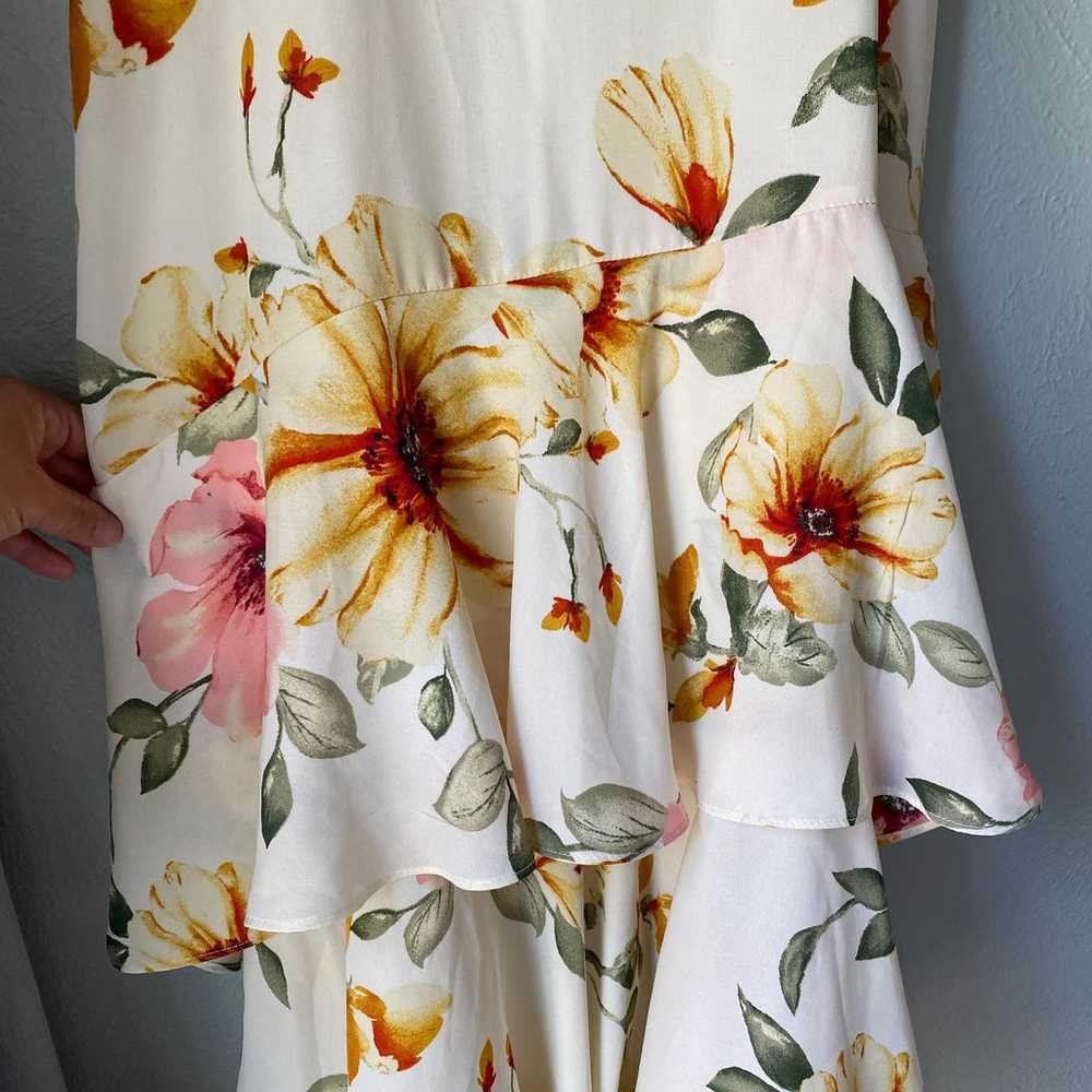 Leith Cream Yellow Pink Floral Midi Dress, Asymme… - image 6