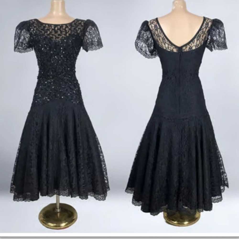 1980s all black lace dress - image 3