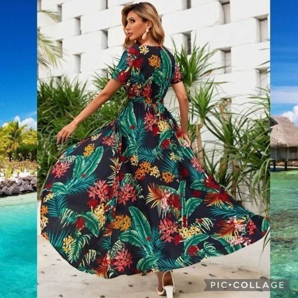 Boho Floral Maxi Open Leg Wrap Belted Dress Size … - image 2