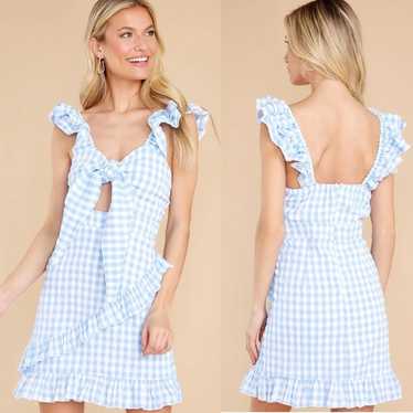 Mable Gingham Ruffle Dress Womens M Blue White Ch… - image 1