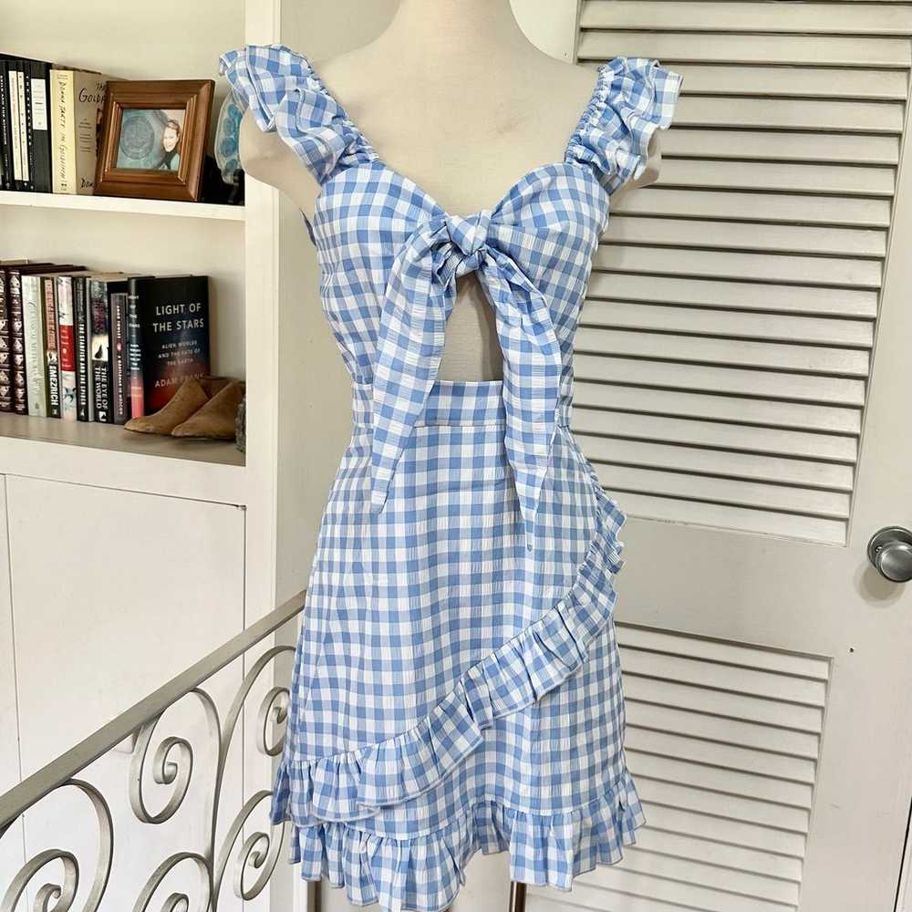 Mable Gingham Ruffle Dress Womens M Blue White Ch… - image 4