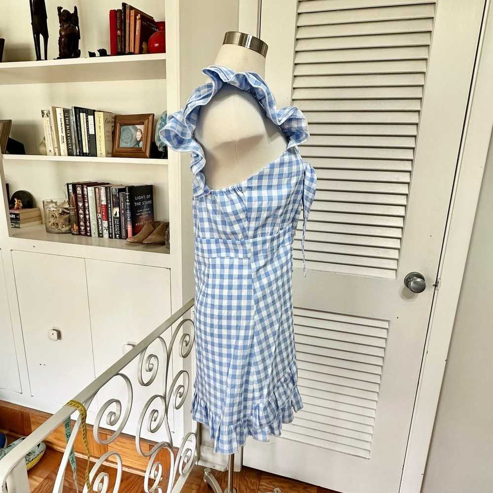 Mable Gingham Ruffle Dress Womens M Blue White Ch… - image 5