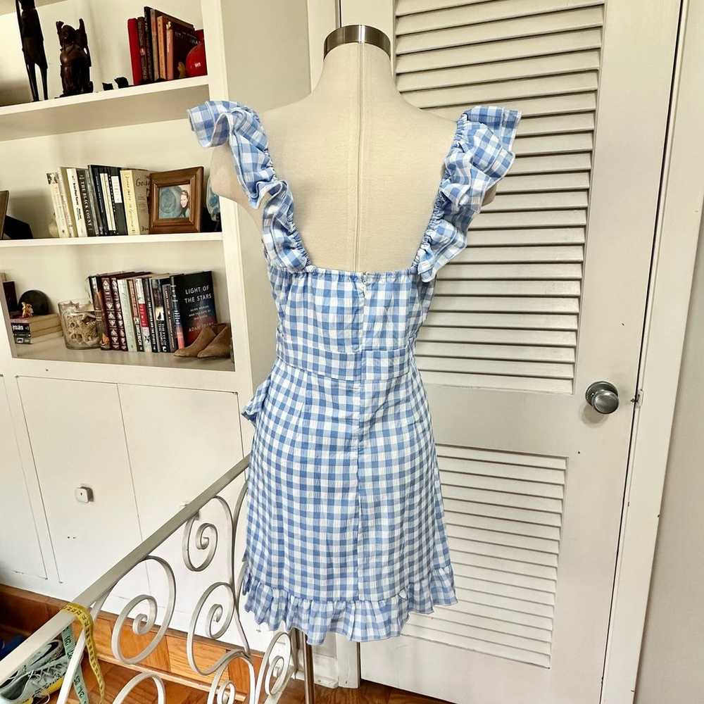 Mable Gingham Ruffle Dress Womens M Blue White Ch… - image 6