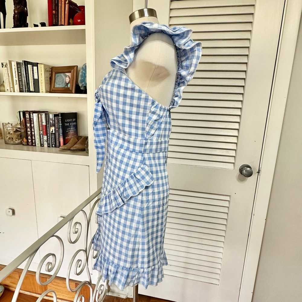 Mable Gingham Ruffle Dress Womens M Blue White Ch… - image 7