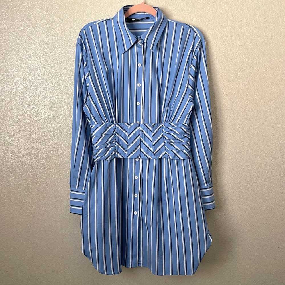 Zara Dress Womens Medium Blue Gray Mini Striped L… - image 1