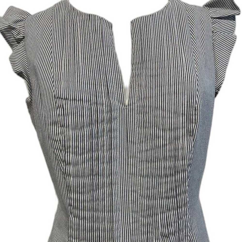 CECE Pleated Flutter Sleeve Dress Grey & White St… - image 2