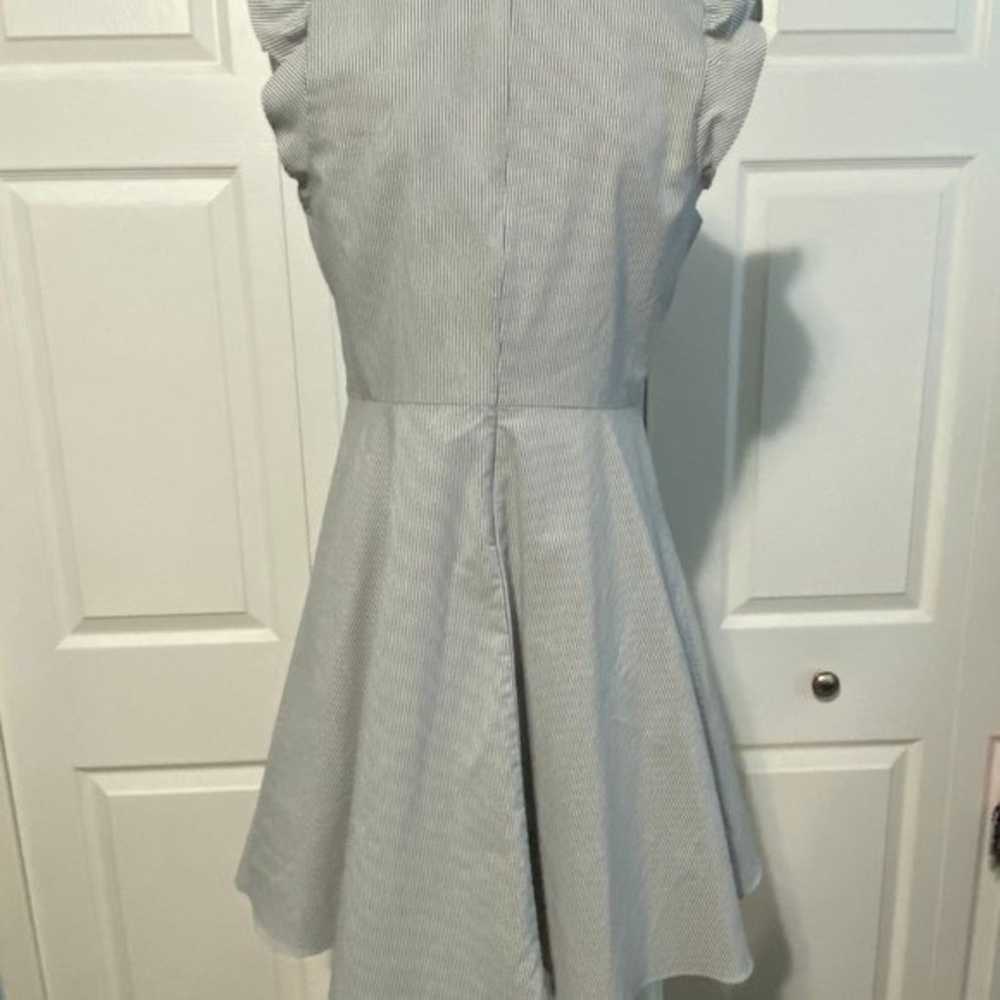 CECE Pleated Flutter Sleeve Dress Grey & White St… - image 5