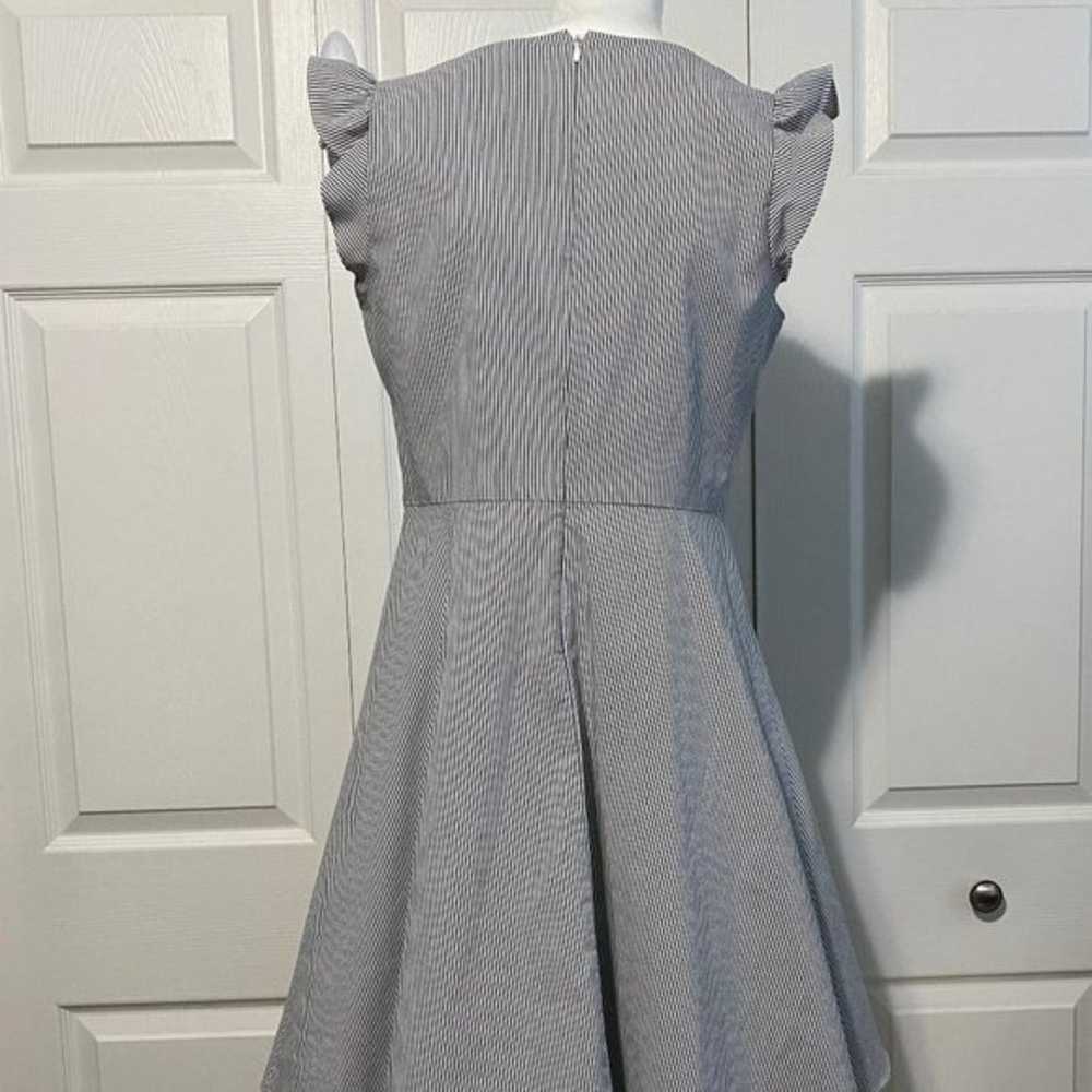 CECE Pleated Flutter Sleeve Dress Grey & White St… - image 9