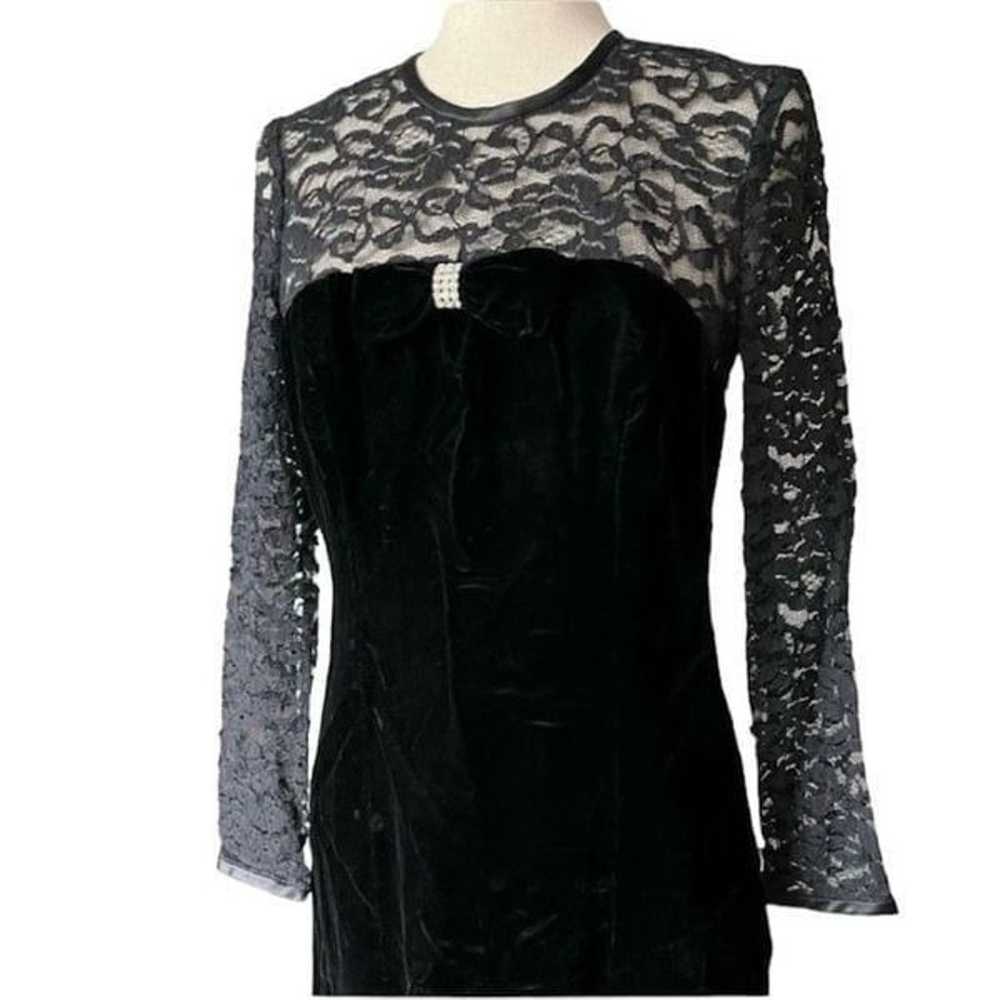 Vintage 80s 90s Long Sleeve Cocktail Dress Black … - image 2