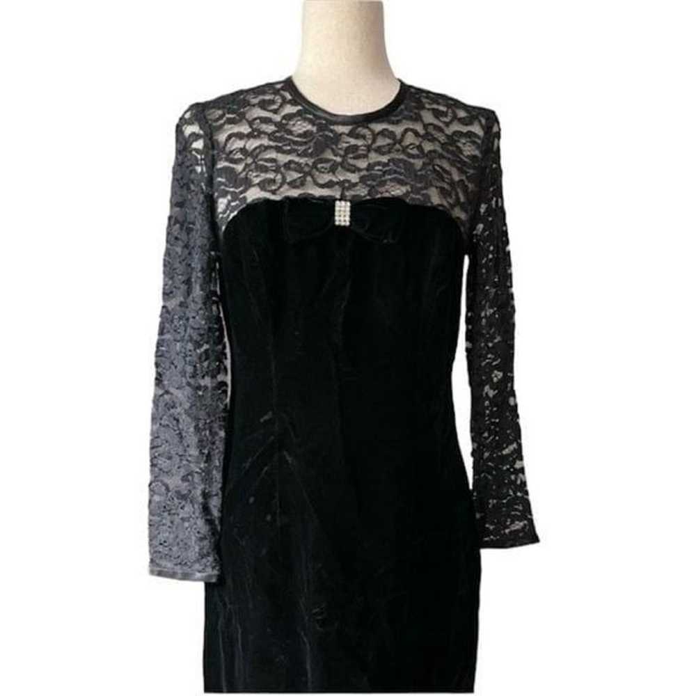 Vintage 80s 90s Long Sleeve Cocktail Dress Black … - image 3