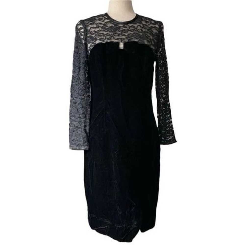 Vintage 80s 90s Long Sleeve Cocktail Dress Black … - image 7
