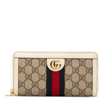 Brown Gucci GG Supreme Ophidia Zip Around Wallet - image 1