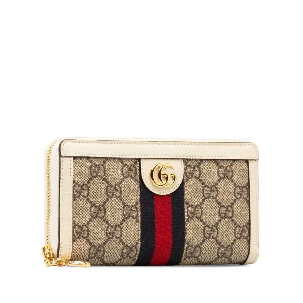 Brown Gucci GG Supreme Ophidia Zip Around Wallet - image 2