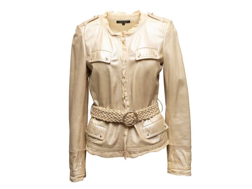 Metallic Beige Roberto Cavalli Leather Jacket Siz… - image 1