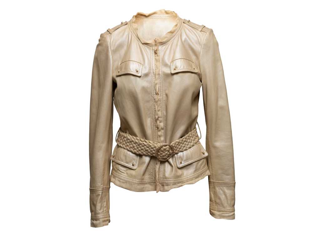 Metallic Beige Roberto Cavalli Leather Jacket Siz… - image 2