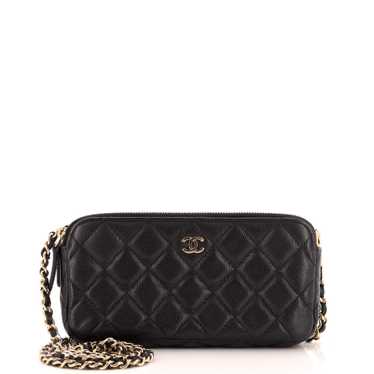 CHANEL Double Zip Clutch with Chain Quilted Caviar
