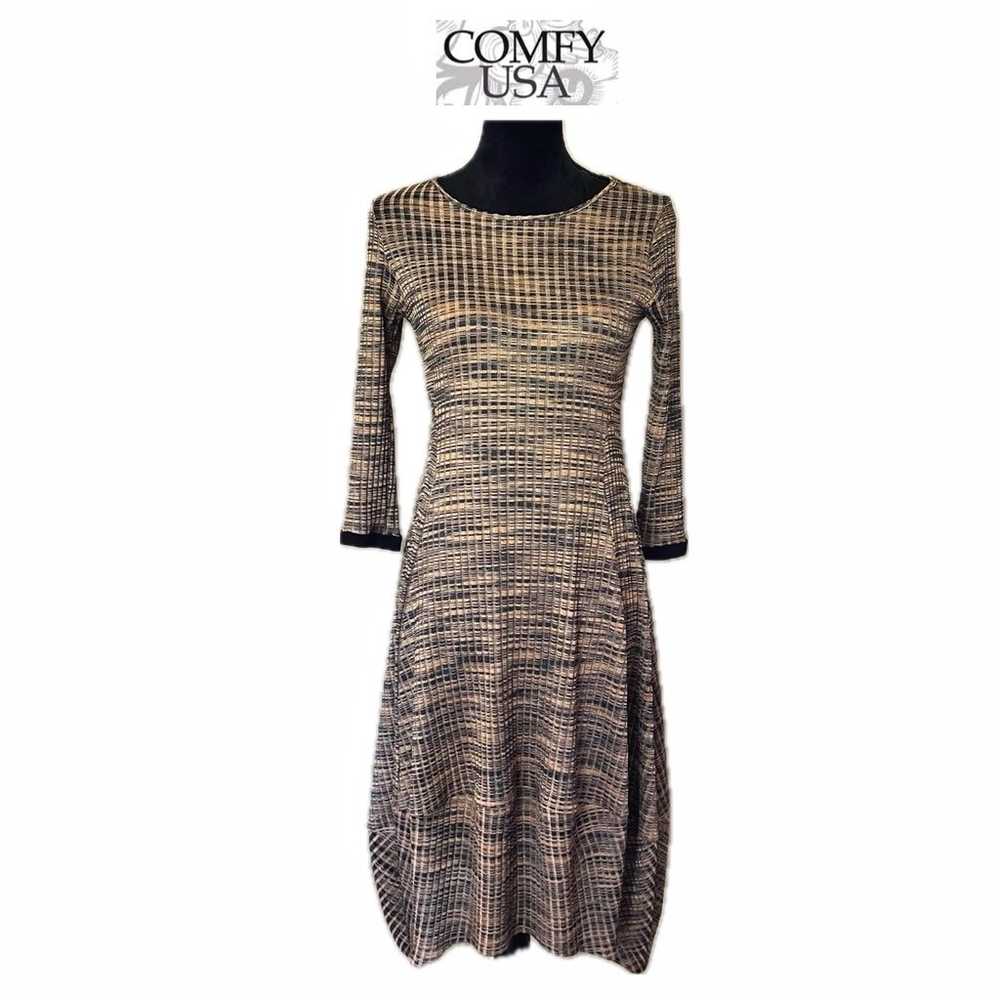 COMFY USA Kati Midi Dress Bronze Geo Jersey Lagen… - image 1