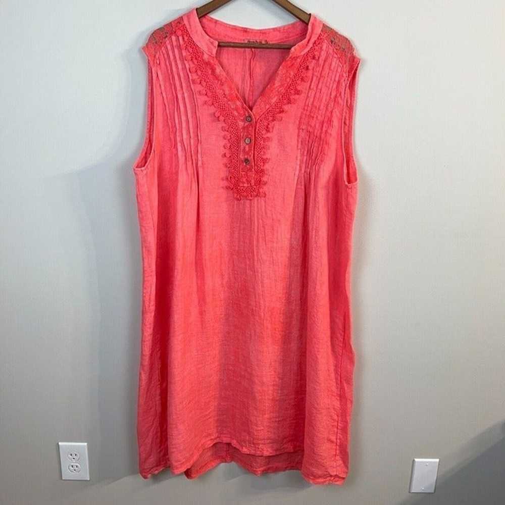 Alessia Pacini 100% Linen Dress 2X Coral Shift Cr… - image 11